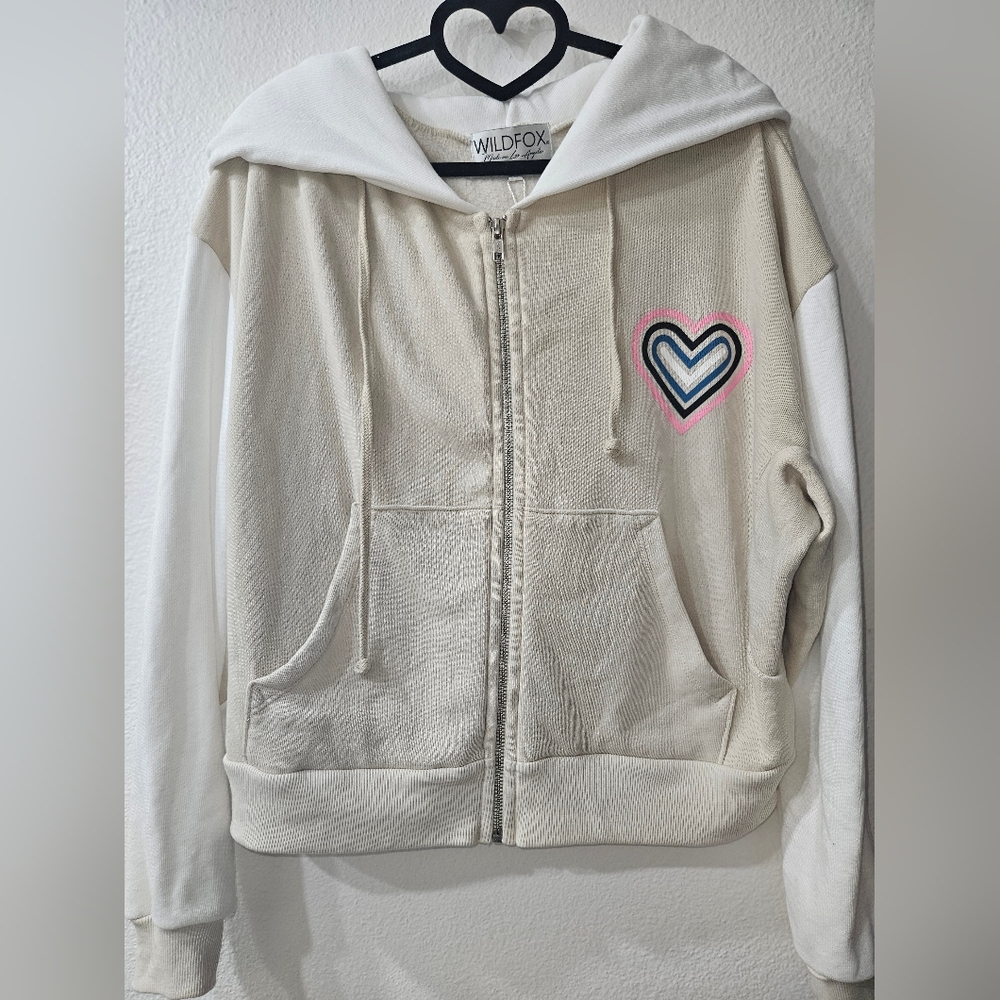 ✨️WILDFOX BEIGE & WHITE FULL ZIP HOODIE NWT SZ XS-S✨️ - Picture 9 of 11